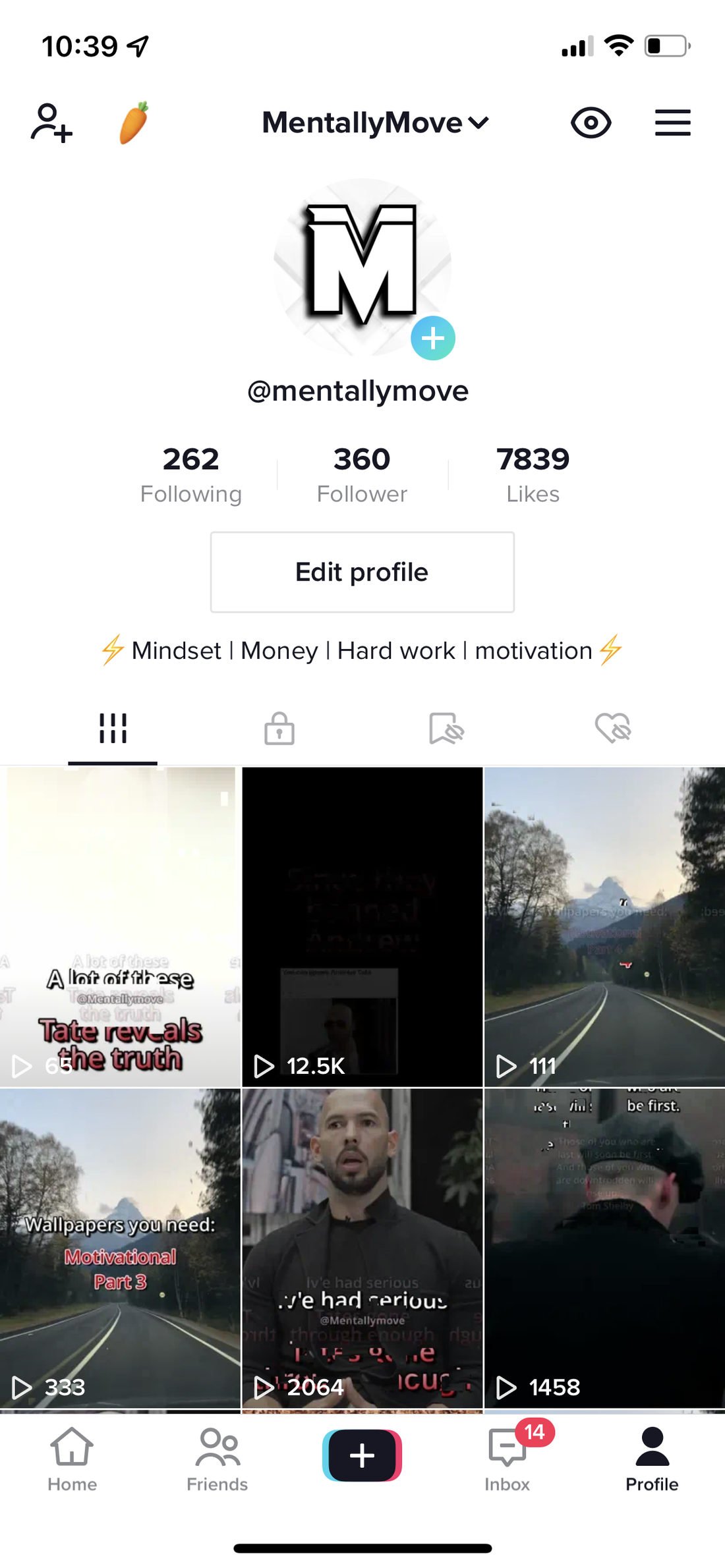 Profile on August 25, 2022, showing 360 followers at an early stage of the account.