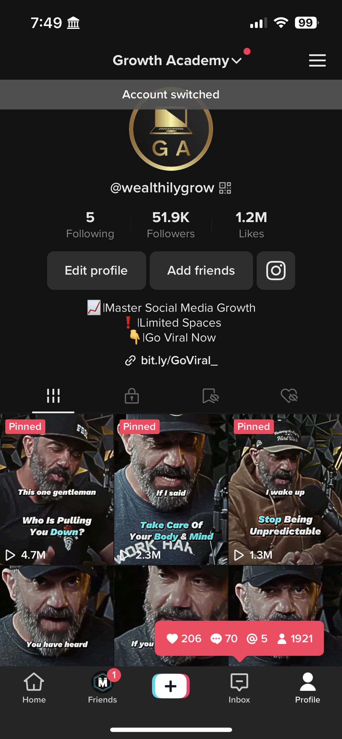 Profile on May 16, 2023, showing 51.9K followers.
